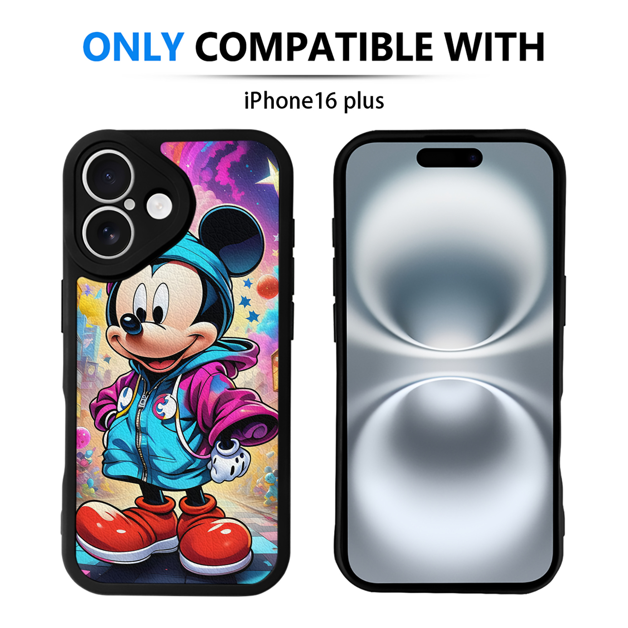 （画像用） ミッキーマウス Mickey Mouse 【iPhone 16シリーズ対応】シリコンスマホケース（レザー調） 材質：シリコン